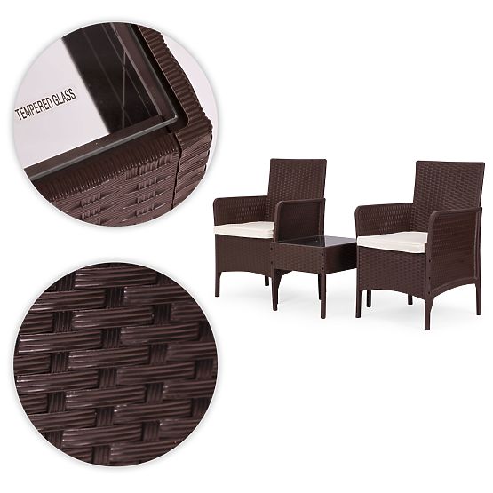 Gartenmöbel-Set 2 Sessel + Tisch gehärtetes Glas braun MultiGarden
