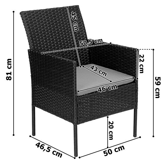 Gartenmöbel-Set aus Technorattan MAGNOLIA schwarz mit grauen Kissen