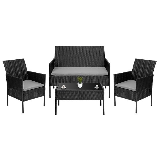 Gartenmöbel-Set aus Technorattan MAGNOLIA schwarz mit grauen Kissen