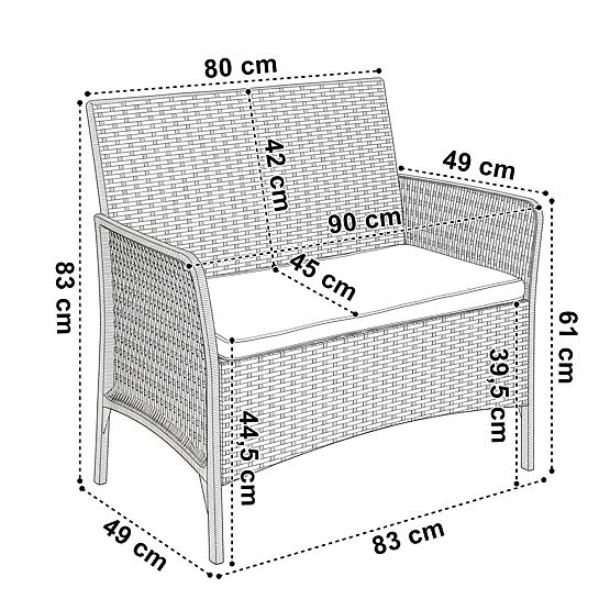 Gartenmöbel-Set CAMELIA schwarz mit schwarzen Kissen