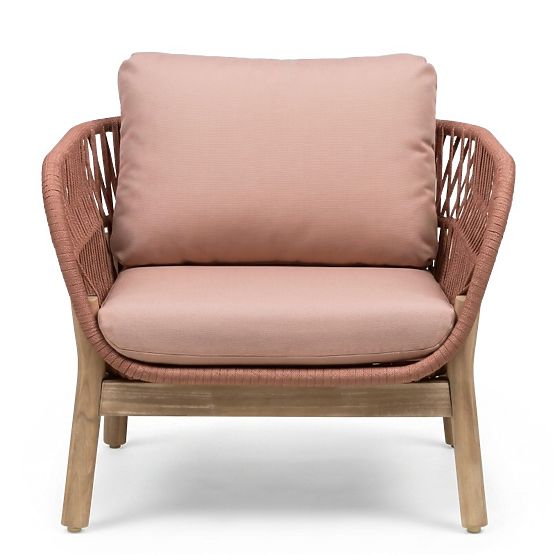 Gartenmöbel-Set Fiorentino Teak-Optik, Geflecht, helles Akazienholz FSC, Terrakotta, abgerundet