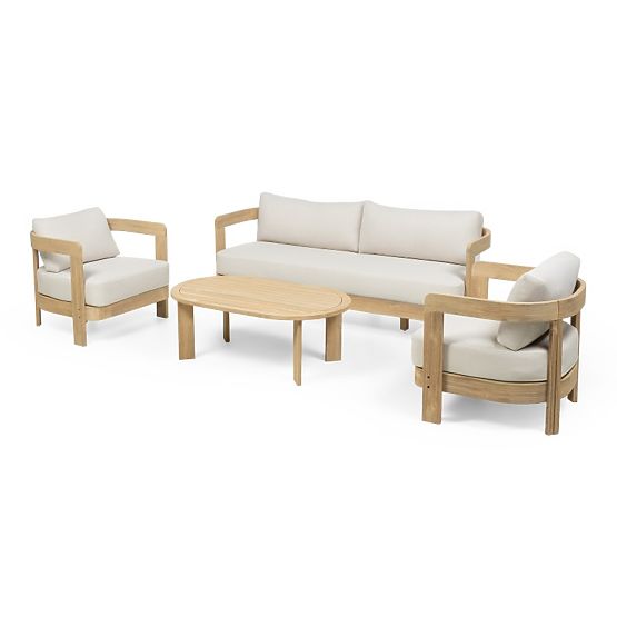 Gartenmöbel-Set Japandi Akazienholz FSC, Teak-Optik, hellbeige, abgerundet