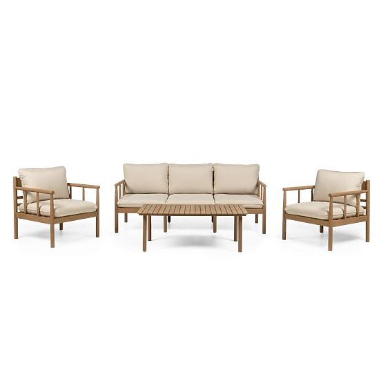 Gartenmöbel-Set Mortlake aus Eukalyptusholz FSC, Teak-Optik, hellbeige