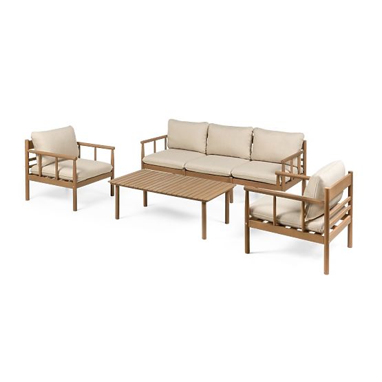 Gartenmöbel-Set Mortlake aus Eukalyptusholz FSC, Teak-Optik, hellbeige