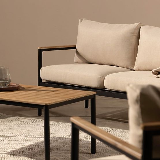 Gartenmöbel-Set Porticello, Aluminium, Akazienholz FSC, Teak-Optik, beige/schwarz