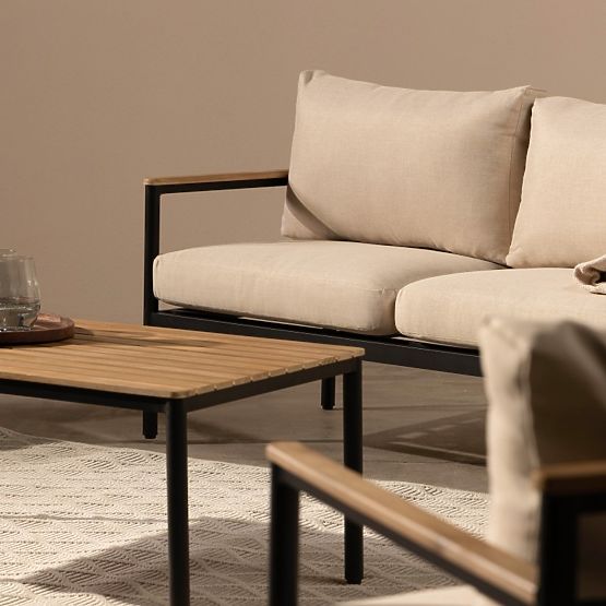 Gartenmöbel-Set Porticello, Aluminium, Akazienholz FSC, Teak-Optik, beige/schwarz