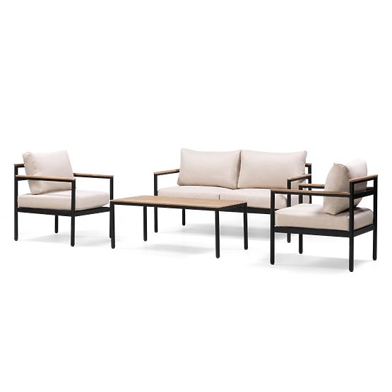 Gartenmöbel-Set Porticello, Aluminium, Akazienholz FSC, Teak-Optik, beige/schwarz