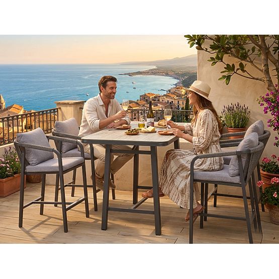 Gartenmöbelset (4 Barhocker + hoher Tisch) BREZZA grau