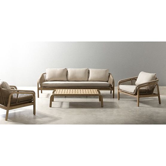 Gartenmöbelset Belpasso, Geflecht, FSC Eukalyptusholz, Teak-Optik, hellbeige