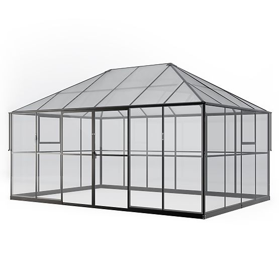 Gartenorangerie EcoGlass Gazebo Standard mit Fundament 12 m² gehärtetes Glas 4 mm, Polycarbonat 6 mm