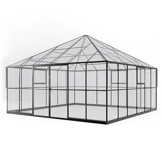 Gartenorangerie ProGlass Gazebo Large mit Fundament 17,8 m² gehärtetes Glas 4 mm, Aluminium, schwarz