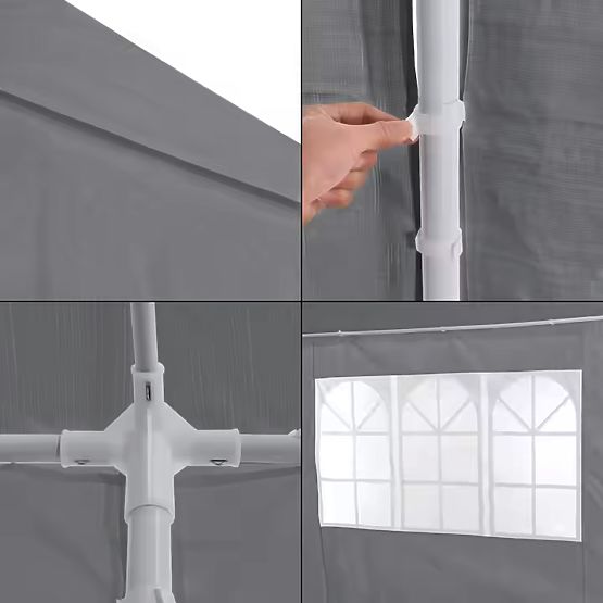 Gartenpavillon Zelt 3x9 m 8 Wände grau MultiGarden