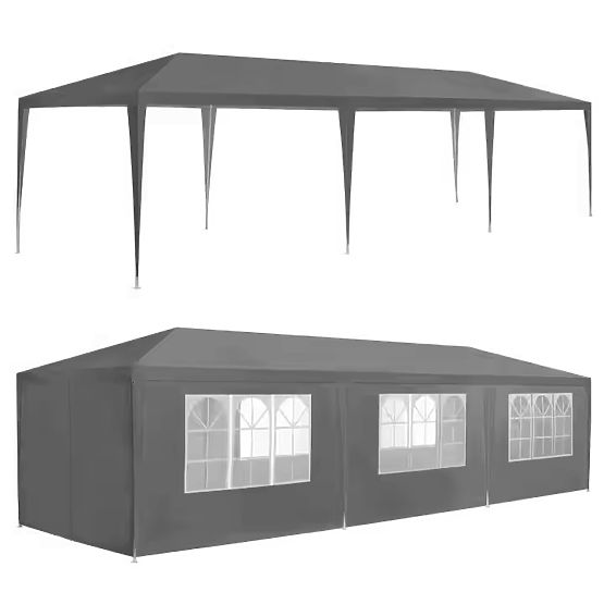 Gartenpavillon Zelt 3x9 m 8 Wände grau MultiGarden