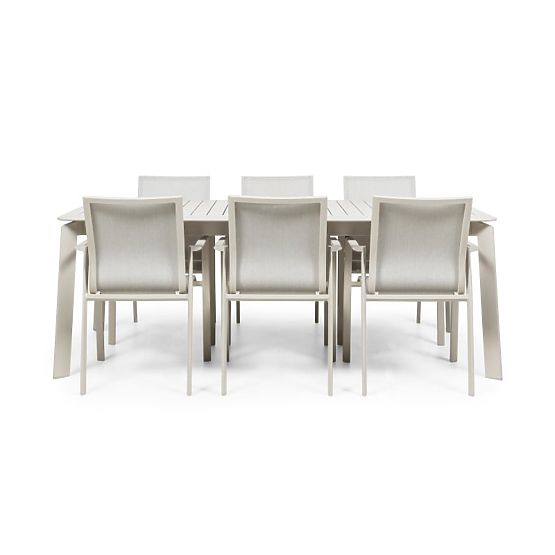 Gartenset Canelli, ausziehbarer Tisch 205-286 cm + 6 Stühle, Aluminium, hellbeige