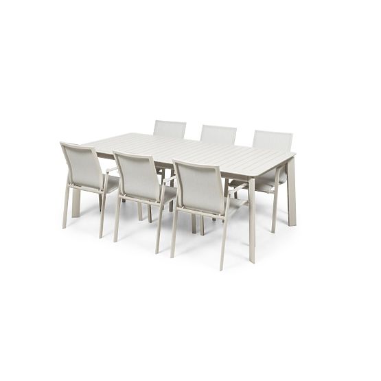 Gartenset Canelli, ausziehbarer Tisch 205-286 cm + 6 Stühle, Aluminium, hellbeige