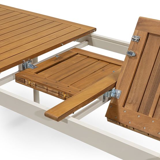 Gartenset Porticato, ausziehbarer Tisch 211-300 cm + 4 Stühle, Akazienholz FSC, Teak-Optik