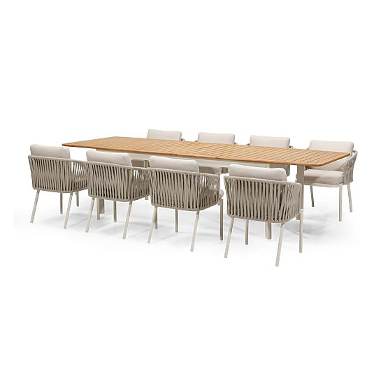 Gartenset Porticato, ausziehbarer Tisch 211-300 cm + 8 Stühle, Akazienholz FSC, Teak-Optik