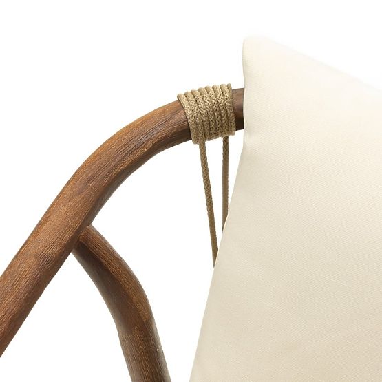 Gartenset Rovigo Tisch mit Steinplatte 220 cm und 4 Stühle mit geflochtenem Seil, dunkles Holz