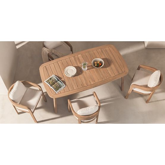 Gartenset Satori, Tisch 183 cm + 6 Stühle, Akazienholz FSC, Teakoptik, beige, abgerundet