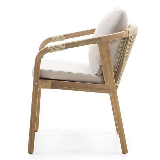 Gartenstuhl Castello mit Geflecht, Akazienholz FSC, Teak-Optik, beige