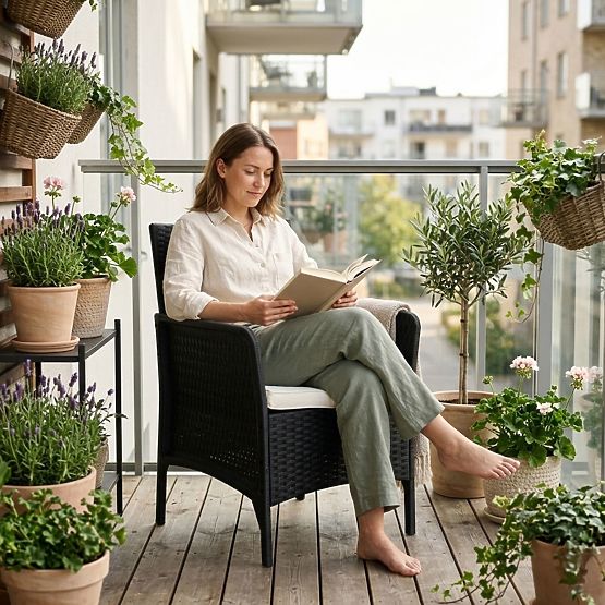 Gartenstuhl mit Kissen Stuhl für Balkon Terrasse Garten schwarz MultiGarden