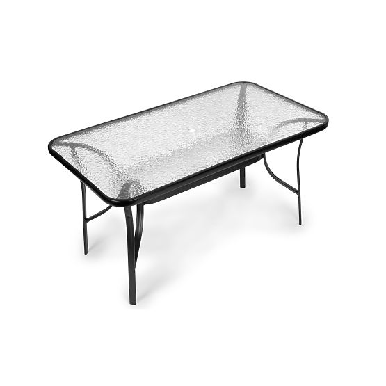 Gartentisch 160x90 cm gehärtetes Glas große Platte für Terrasse Garten Sonnenschirmloch MultiGarden