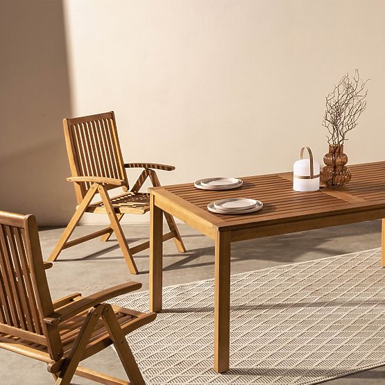 Gartentisch Familis, 160 cm, Teak-Optik, FSC Eukalyptusholz