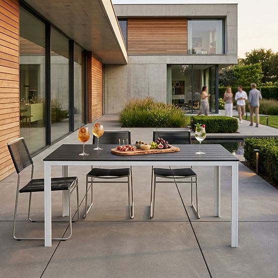 Gartentisch für 6 Personen 156x78 cm Polywood Terrassenmöbel grau weiß MultiGarden