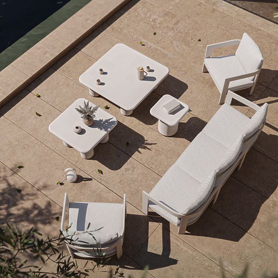 Gartentisch Vibonis 100 cm, quadratisch, zementfarben, hellbeige