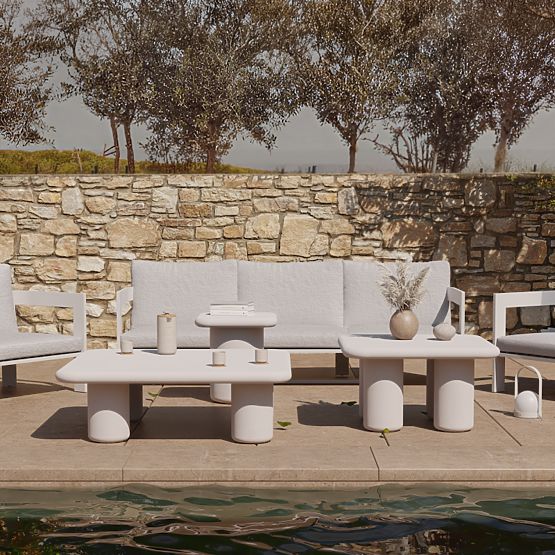 Gartentisch Vibonis 70 cm, quadratisch, zementfarben, hellbeige