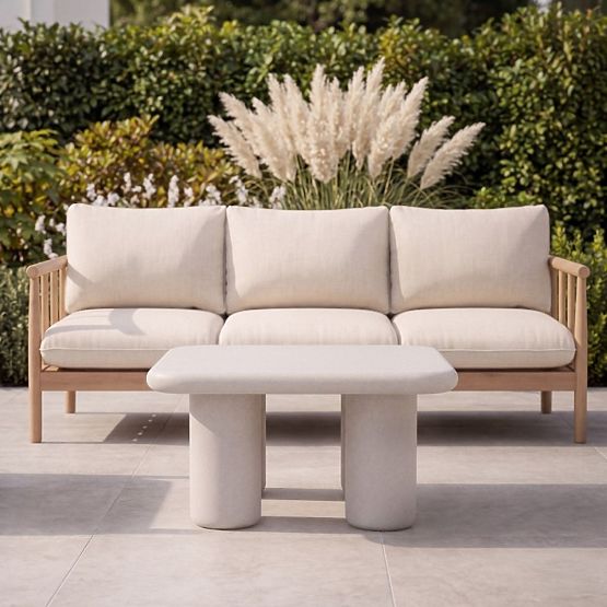 Gartentisch Vibonis 70 cm, quadratisch, zementfarben, hellbeige