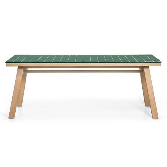 Gartentisch Wabi 200 cm mit Steinplatte, helles Akazienholz/grün, rechteckig