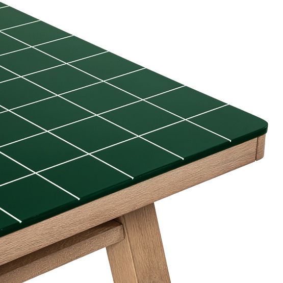 Gartentisch Wabi 200 cm mit Steinplatte, helles Akazienholz/grün, rechteckig