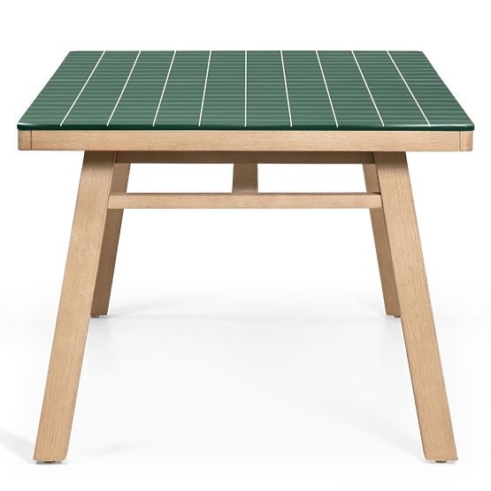 Gartentisch Wabi 200 cm mit Steinplatte, helles Akazienholz/grün, rechteckig