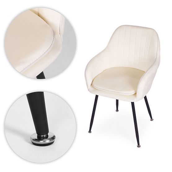 Gepolsterter moderner Samtstuhl für Esszimmer und Wohnzimmer cremefarben ModernHome