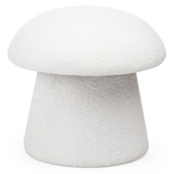 Gepolsterter Pouf Cap, weiß, Bouclé, abgerundete Formen