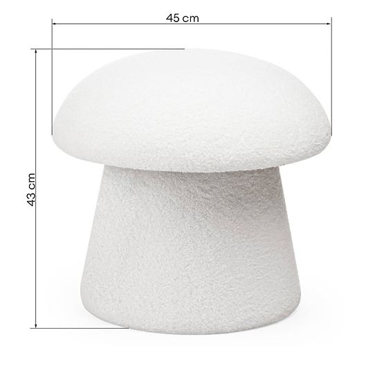 Gepolsterter Pouf Cap, weiß, Bouclé, abgerundete Formen