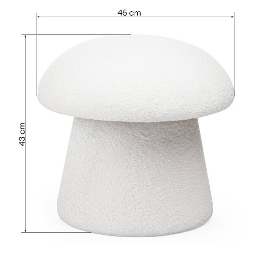 Gepolsterter Pouf Cap, weiß, Bouclé, abgerundete Formen