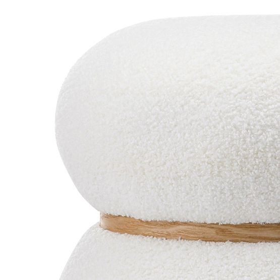 Gepolsterter Pouf Muss, rund, weiß, Bouclé