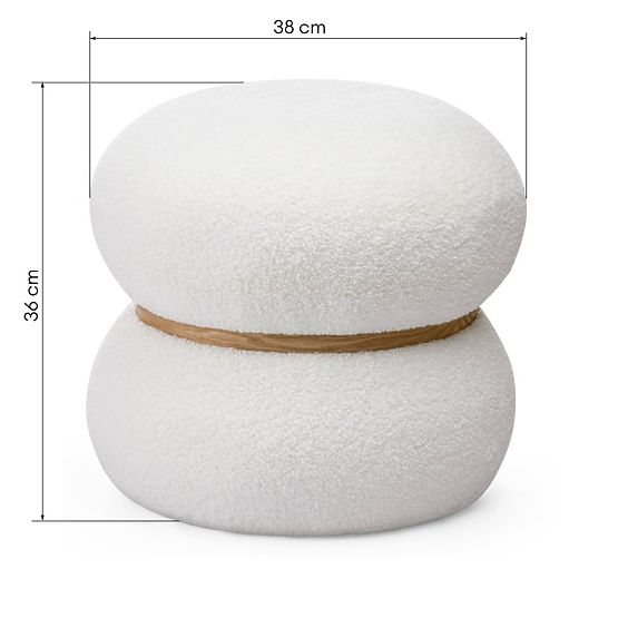 Gepolsterter Pouf Muss, rund, weiß, Bouclé