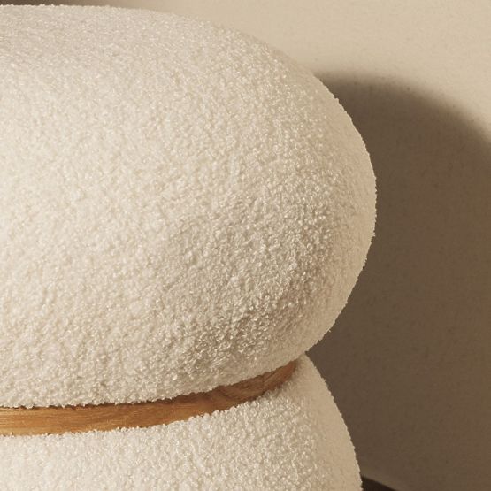 Gepolsterter Pouf Muss, rund, weiß, Bouclé