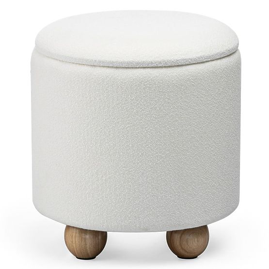 Gepolsterter Pouf Pebble, mit Stauraum, rund, weiß