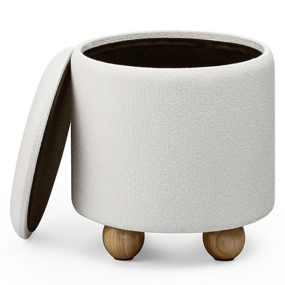 Gepolsterter Pouf Pebble, mit Stauraum, rund, weiß