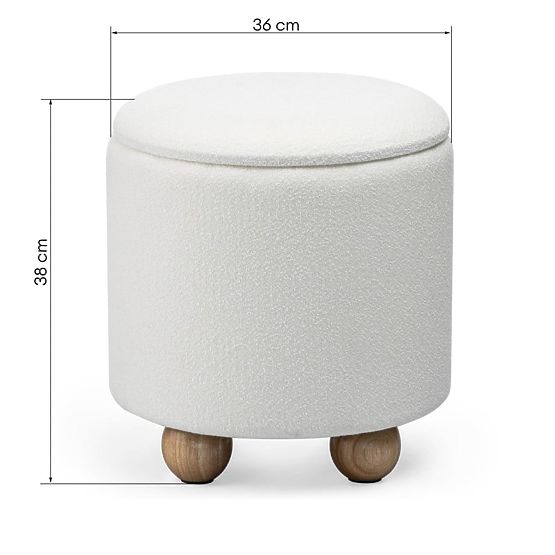 Gepolsterter Pouf Pebble, mit Stauraum, rund, weiß