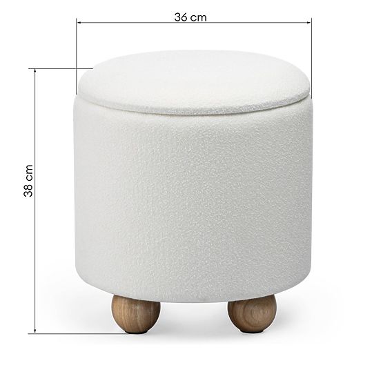 Gepolsterter Pouf Pebble, mit Stauraum, rund, weiß