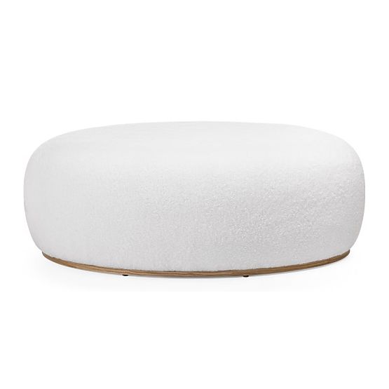 Gepolsterter Pouf Stone, weiß, runde Form