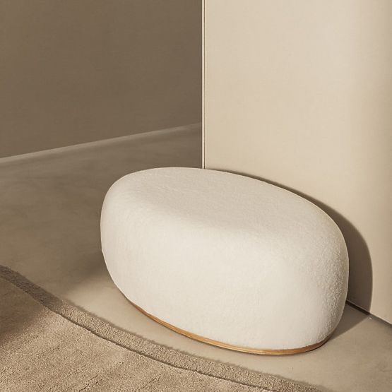 Gepolsterter Pouf Stone, weiß, runde Form
