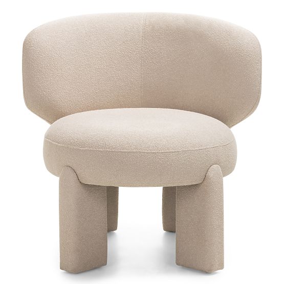 Gepolsterter Sessel Elaine beige, Bouclé, abgerundete Formen