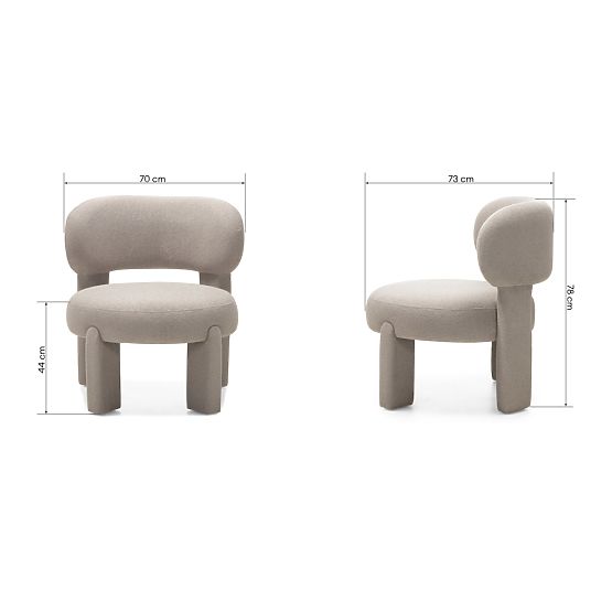 Gepolsterter Sessel Falone graubeige, Bouclé, rund