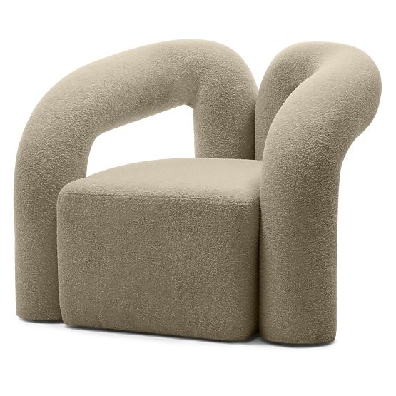 Gepolsterter Sessel Merry braun, Bouclé, runde Formen